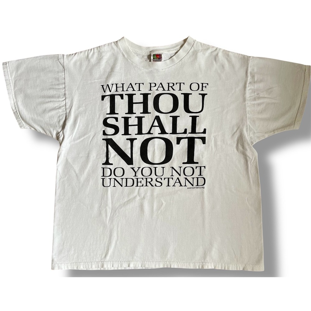 Vtg Fruit of the Loom Mens‎ XL White Ten Commandments Religious Graphic T-Shirt